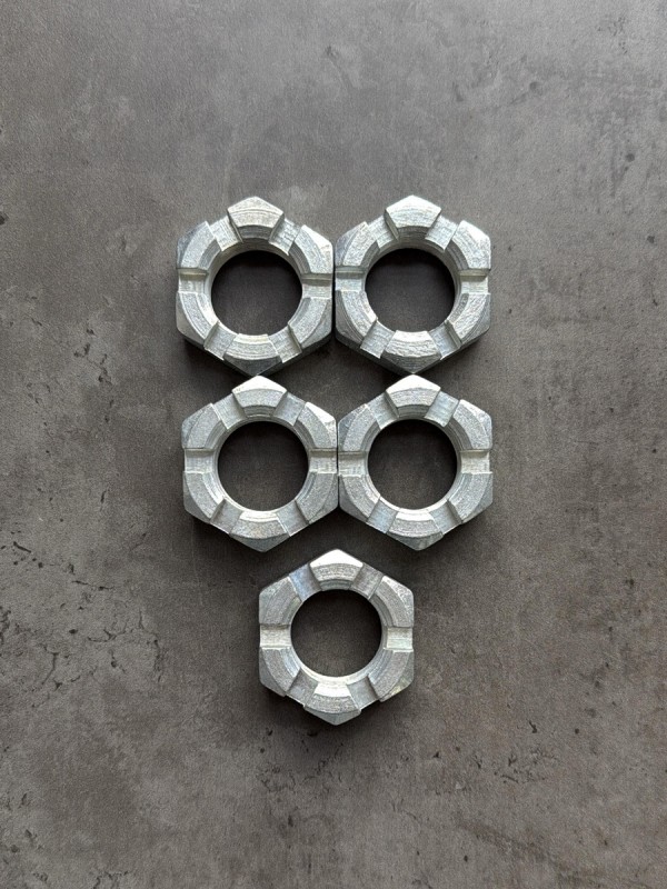 Гайка корончатая, прорезная низкая М30х1,5 ГОСТ 5919-73, класс прочности 8, покрытие цинк